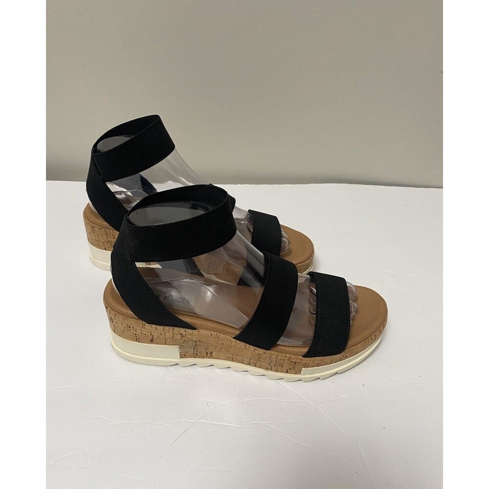 Steve Madden Sandals Womens 8 M Black Bandi Ankle Strap Platform Cork Casual